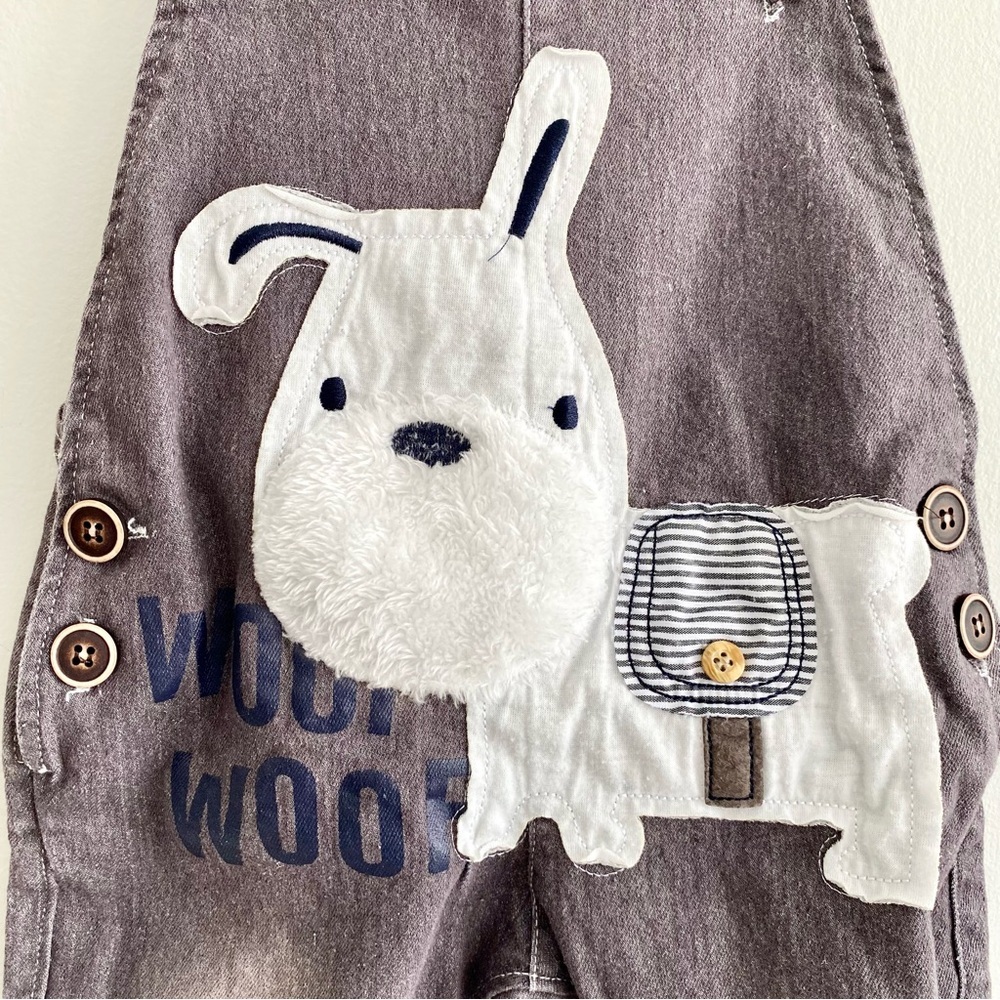 Grey Denim Overalls Dog Print - Picture 2 of 5